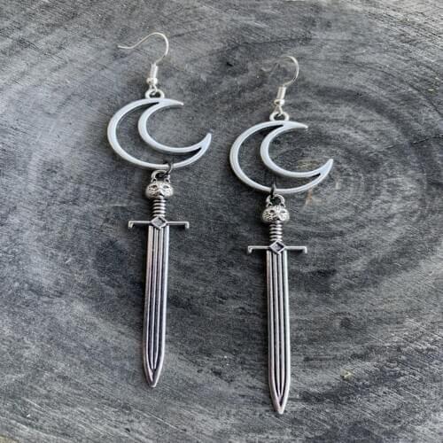 Moon Cat Sword Earrings Goth witch jewelry novelty beautiful charm women gift 2021 fashion Warrior eardrop dagger crescent
