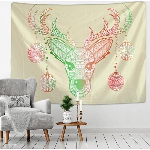 Mandala Christmas Deer Tapestry Hippie Psychedelic Wall Tapestry Abstract Home Christmas Gift Hanging Cloth India Hand Wash
