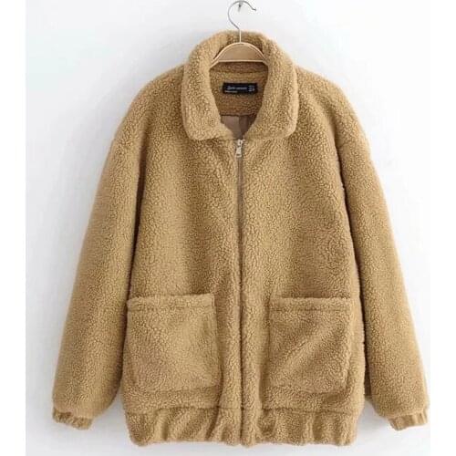 Merodi Women Casual Woolen Yellow Warm Autumn Jackets Oversize Female Vogue Long Sleeve Pockets Loose Outwear Girls Coats Chic