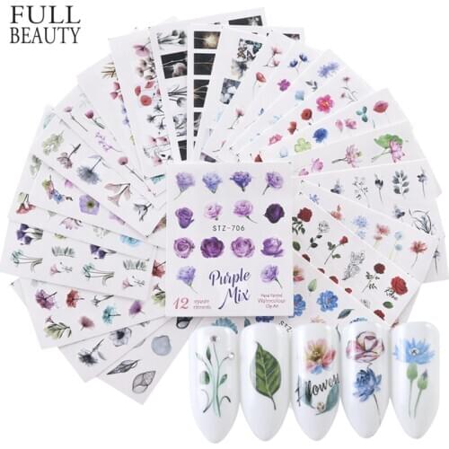 1Set Watercolor Xmas Flower Sticker Nail Decal Set Flamingo Letter Design Gel Manicure Decor Water Slider Foil CHSTZ683-706-1