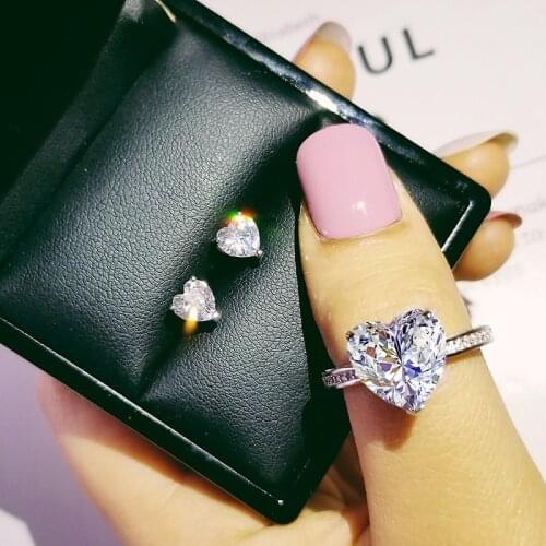 2pcs Pack 925 Sterling Silver Jewelry set halo Engagement ring round stud earring for Wedding christmas gift party J4921