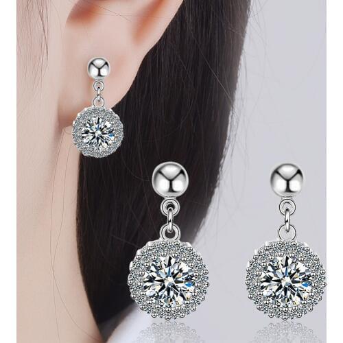 TJP Latest Female Rose Gold Stud Earrings For Girl Wedding Party Top Quality 925 Silver Clear Crystal Earrings Jewelry Lady Gift