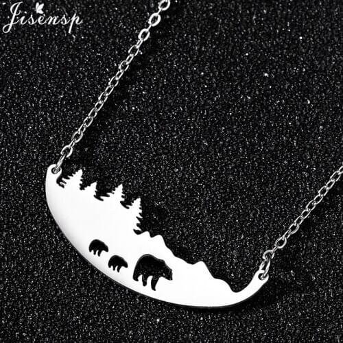 Cartoon Animal Stainless Steel Necklace Simple Bear Mother Baby Bear Necklaces & Pendants for Mother Kids Daily Jewelry Gifts