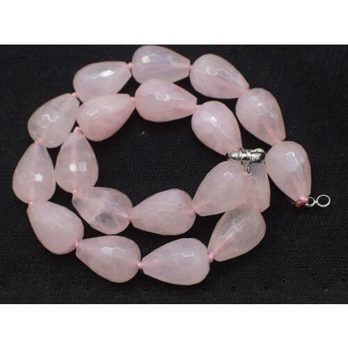 ROSE QUARTZ pink drop faceted 15*20mm necklace wholesale beads 17inch gift FPPJ