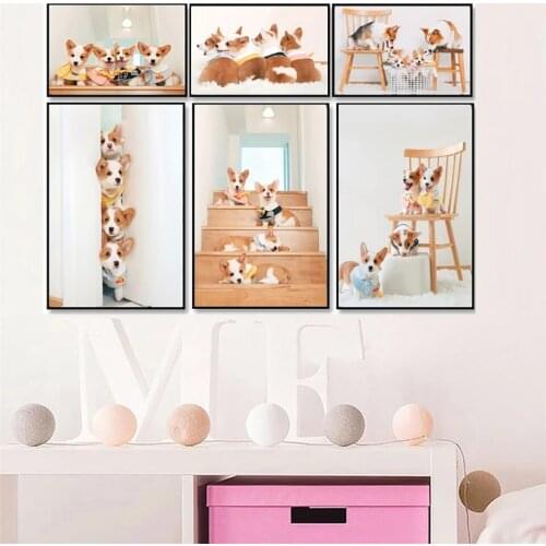 Poster HD Print Cute Dog Animal Wall Art Childrens Room Canvas Painting Kindergarten Pictures Modern Nordic Decoration