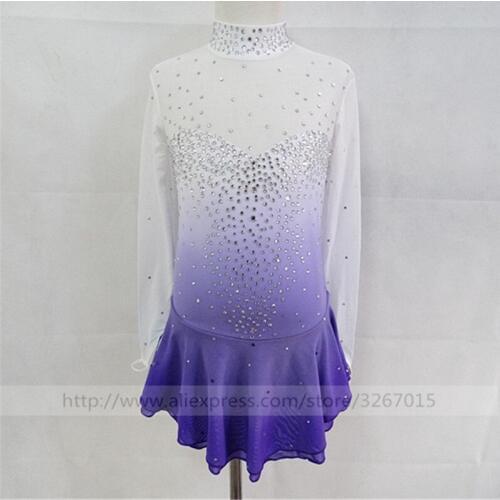 Custom Ice Figure Skating Dresses For Girls New Brand Ice Skating Dresses For Competition White purple color gradient