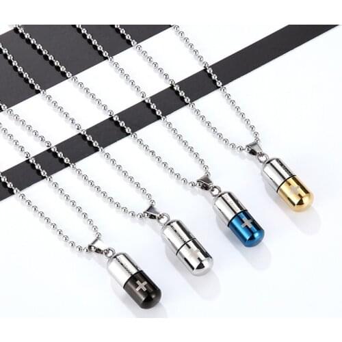 Hollow Pill Necklace Unisex Urn Ashes Cremation Memorial Pendants Stainless Steel Jewelry Ashes Vial Keepsake Memorial Jewelry