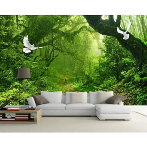 Wallpaper for walls Green Forest Big Tree Background Mural 3D Living Room Bedroom Decorative Mural 3D Wallpaper Beibehang
