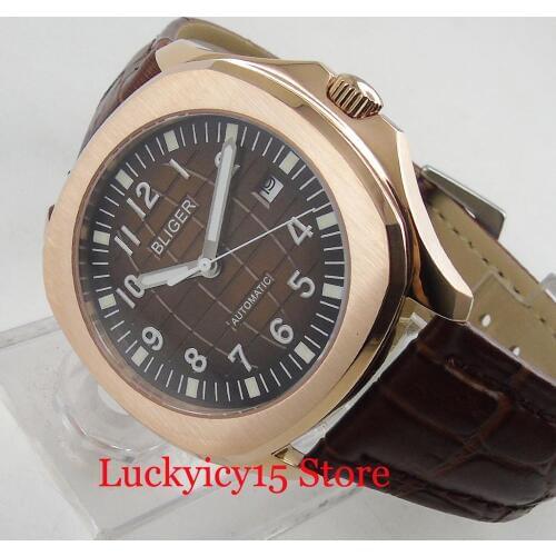Luxury New Rose Gold Self-Winding Mens Watch Gold Plated Watch Case 39mm Wristwatch Date Window