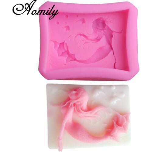 Aomily 3D Mermaid Shape Silicone Mold Homemade Soap Mold DIY Chocolate Jelly Pudding Reusable Mould Cake Decorating Tools