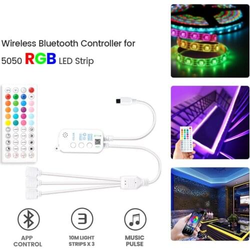 5050 color LED light with controller, bluetooth smart phone APP24 button light bar remote control, one for three lights control