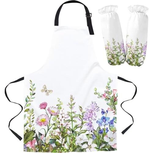 Vintage Watercolor Herb Kitchen Apron Baking Accessories Sleeveless Aprons for Men Women Home Cleaning Tools