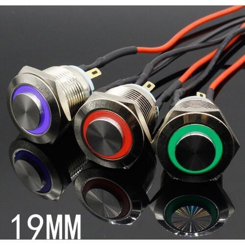 19mm Waterproof Momentary Stainless Steel Metal Doorbell Bell Horn Push Button Switch LED Car Auto