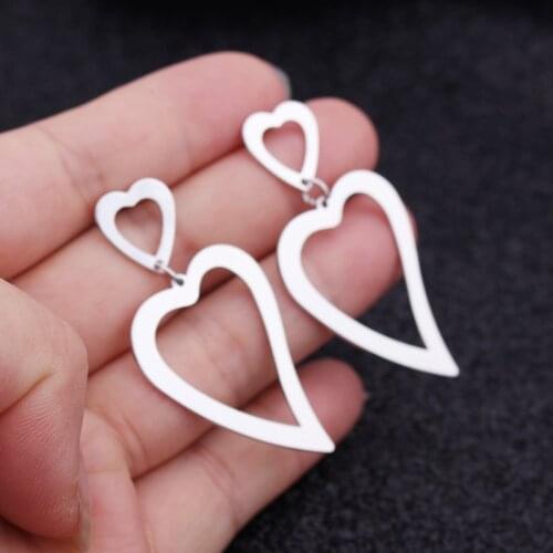2021 Fashion Jewelry Gold Color Metal Hollow Double Heart Drop Earrings for Women New Fashion Ladies Long Earings Brincos