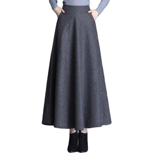 Winter Jupe Femme Woolen Plaid Skirt Female Woolen Cloth Large-Swing Plus Size Skirt A-Line Skirt High Waist Vestido De Mujer