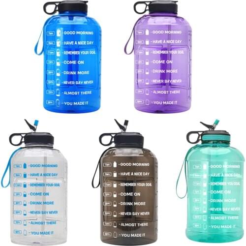 1 Gallon Portable Sport Water Bottle with Straw and Time Marker Handle Leak-proof Fitness Motivating Jug, BPA Free