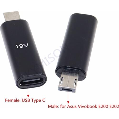 12V 19V USB Type C Female Jack to USB Square DC Power Plug Connector Adapter For Asus Eeebook X205TA X205T X205 Laptop