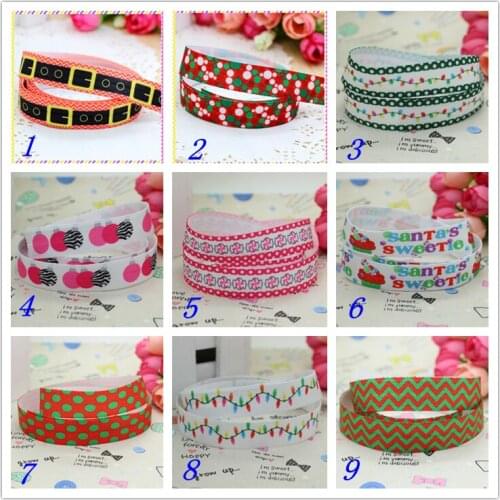 5/8'' Free shipping Fold Elastic FOE christmas dots santa printed headband headwear hairband diy decoration wholesale OEM S114
