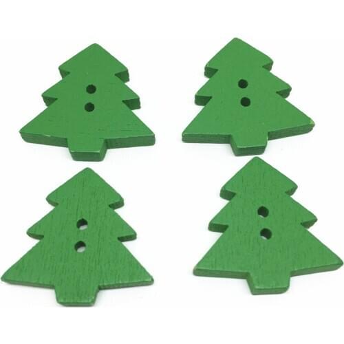 50pcs 22x23mm Green Wood Christmas Tree 2 Holes Buttons Sewing Accessories Embellishments Xmas Crafts