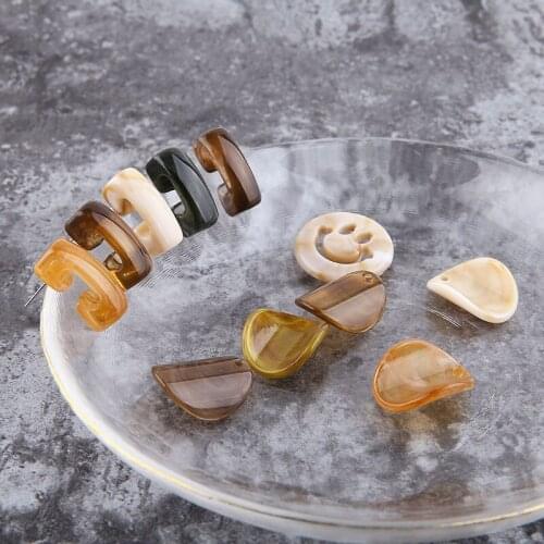 6pcs Korean Style Retro Blooming Surface Embossed Resin Round c-shaped Trendy Stud Earrings For Women Diy Jewelry Accessories