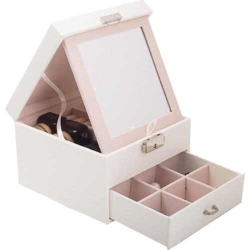 Black Box PU Leather Jewelry Box Double Layer Jewelry Storage Box Ring Jewelry Box makeup storage box