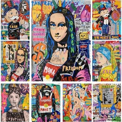 Mona Lisa Graffiti Wall Art Money Paintings on The Wall Decorative Posters and Prints for Modern Home Living Room Decor