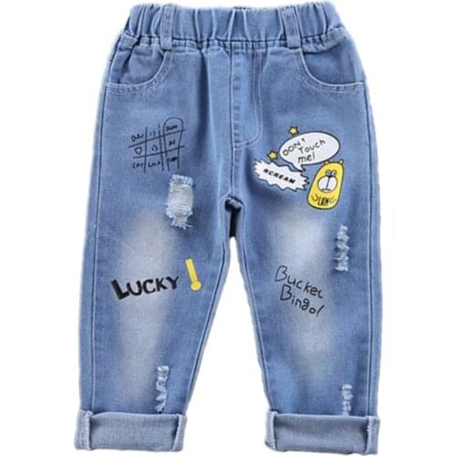 Baby Boy Hole Jeans Pants Girl New casual children Cartoon Trousers baby toddler Comfortable kids clothes Children 2-10 Years