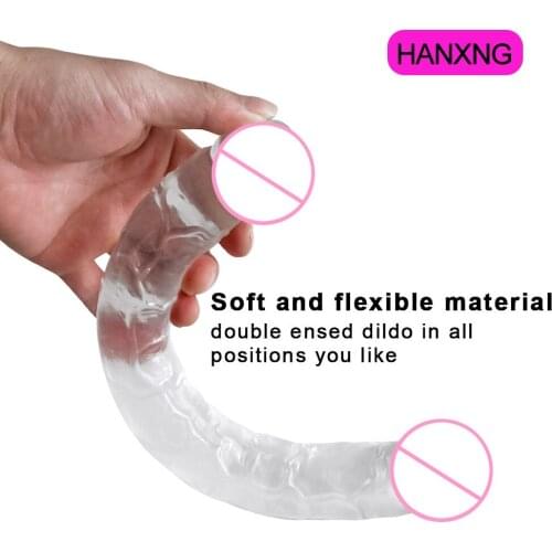 Double Ended Dildo For Female Masturbation Transparent Artificial Penis Stimulate G-Spot Anal Plug Sex Toys For Women Lesbian