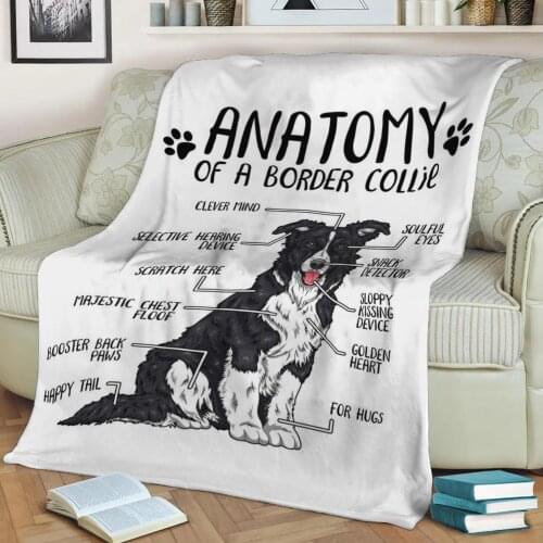 Anatomy of a Border Collie Flannel Throw Blanket 3D Printed Keep Warm Sofa Child Blanket Home Decor Textiles Dream Family Gift