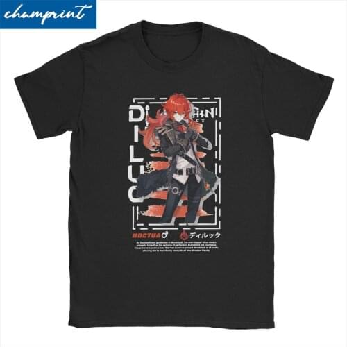 Genshin Impact Diluc Streetwear T-Shirt Men Women Vintage Cotton Tee Shirt Round Collar Short Sleeve T Shirt Printing Clothes