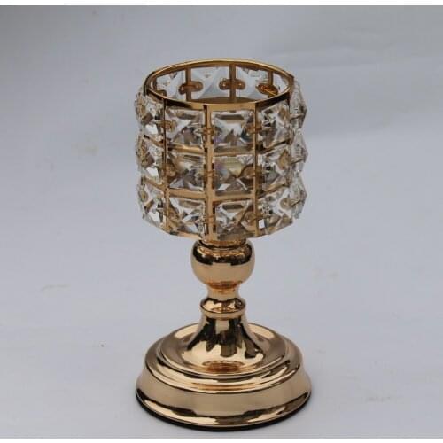 Classic Crystals Candle Holder Metal Golden Candelabra Wedding Centerpiece Home Decoration Candlesticks 1 Lot = 2 pcs