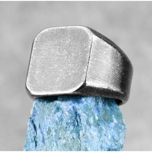 Retro Old Black Square Stainless Steel Mens Rings Punk Hip Hop Cool Simple for Male Boy Biker Jewelry Creativity Gift Wholesale