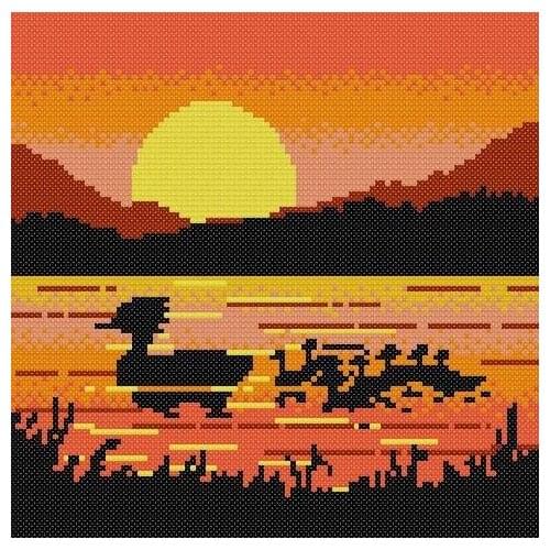Embroidery Package Hot Sell Best Quality Cross Stitch Kits Animal Duck Under Setting Sun Free Shipping