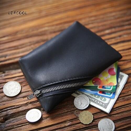 LEACOOL First Layer Cow Leather Coin Purse Men Vintage Small Change Purse Wallet Coin Pouch Credit Card Wallet Money Bag