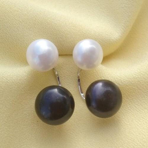 2020HOTSale Mignon8.5-11mm South Sea White Black Pearl Earrings 925 Silverreal pearls and real photos, bring good luck