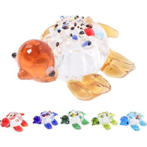 Cute Miniature Decor Little Turtle Shape Figurines Bright-colored Glass Exquisite Miniature Display for Home