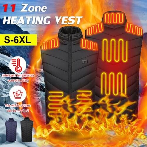11PCS Heated Jacket Fashion Men Women Coat Intelligent USB Electric Heating Thermal Warm Clothes Winter Heated Vest Plussize