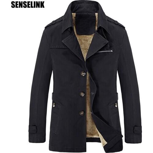 Mens New Business Casual Jacket 2020 Long Trench Coat Warm Windbreaker Korean Plus Velvet Thick Solid Color Fashion 5XL