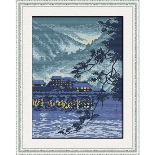 Joy Sunday Landscape Pattern Landscape Cross Stitch Embroidery Set Printing and Counting DMC DIY Needlework Set Home Decoration