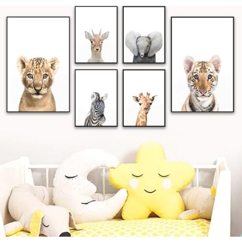 Zebra Deer Lion Tiger Elephant Giraffe Animals Wall Art Canvas Painting Nordic Posters And Prints Wall Pictures Kids Room Decor