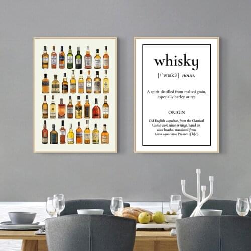 Whisky Wall Art Poster Modern Print Canvas Painting and Printmaking Wine Rum Brandy Gin Wall Art Picture Decoration Restaurant