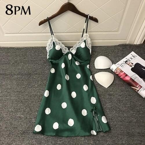 Women Sexy Nightdress Sling V-neck Sleeveless Nightgown 2021 NEW Silk Satin Night Dress Lace Sleepwear Nightwear ouc196