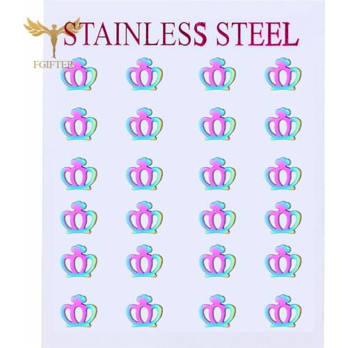 Charming Colorful Earrings Crown Stud Earring for Girls Women Earrings Jewelry Wholesale boucles d oreille femme 2020 tendance