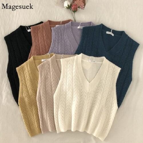Autumn and Winter Knitted Sweater Vest Women Korean Casual Sleeveless Loose Vest V-neck Women Pullover Sweaters Pull Femme 16057
