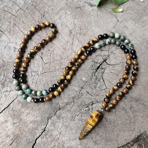 8mm African Turquoise,Tigers Eye,Moon,Yoga Meditation Japa Mala Necklace,Jewelry Sets,108 Prayer Beads,Charms Necklace Women