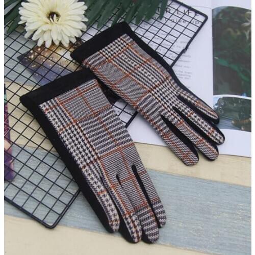 Womens winter Warm Fleece Lining Plaid Checked Riding glove Girls Fashion Faux Suede Leather Winter driving glove R659