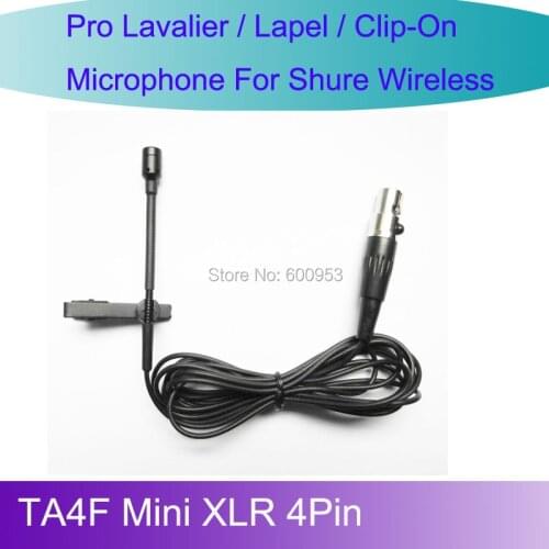 MICWL L4P New Tie Lavalier Lapel Microphone for Shure Wireless belt pack TA4F Mini XLR 4Pin