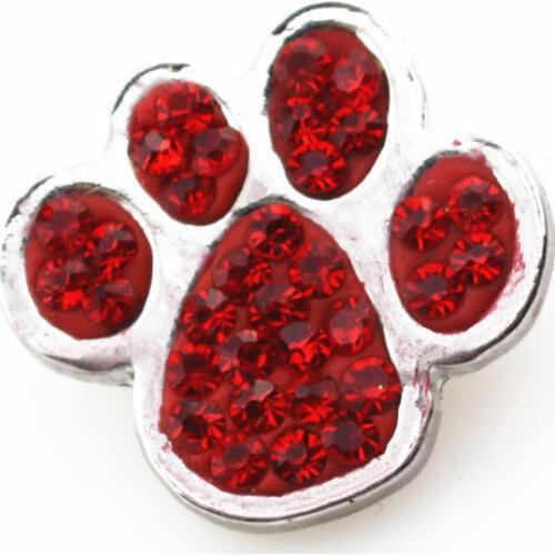 Full Rhinestone 10pcs Crystal Red Dog Paw Snap Buttons fit 18mm Snap Bracelets Bangles DIY Snap Jewelry Interchangeable Charms