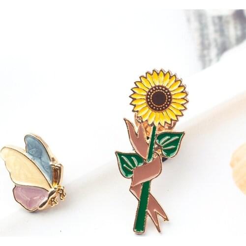 POPACC Fashion Accessories Butterfly Sunflower Brooch Cartoon Flower Badge Cute Sweet Girl Sweater Corsage Brooch Female