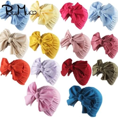 Powmuco Autumn and Winter Comfortable Soft Newborn Infant Warm Indian Hats Solid Color Handmade Bowknot Baby Caps Photo Props